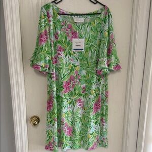 Vibrant Floral Midi Dress with Ruffle Sleeves